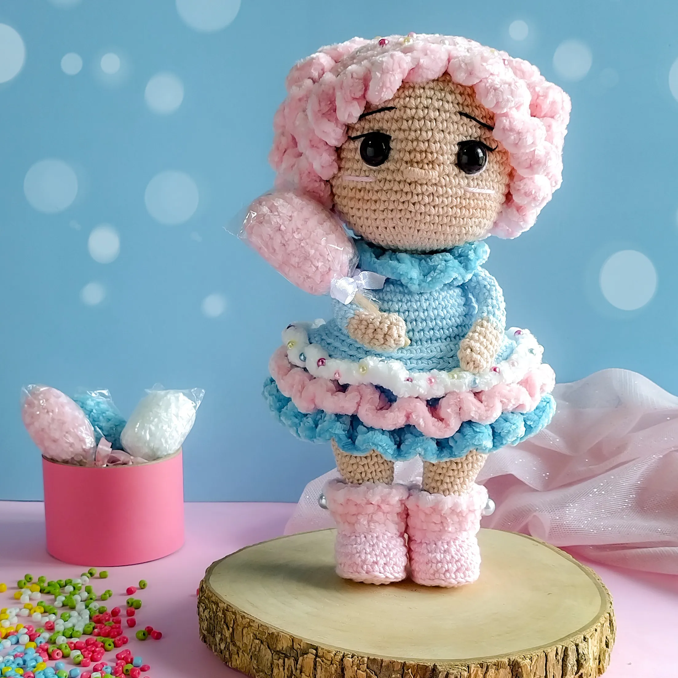 Karen algodão doce - receita de amigurumi